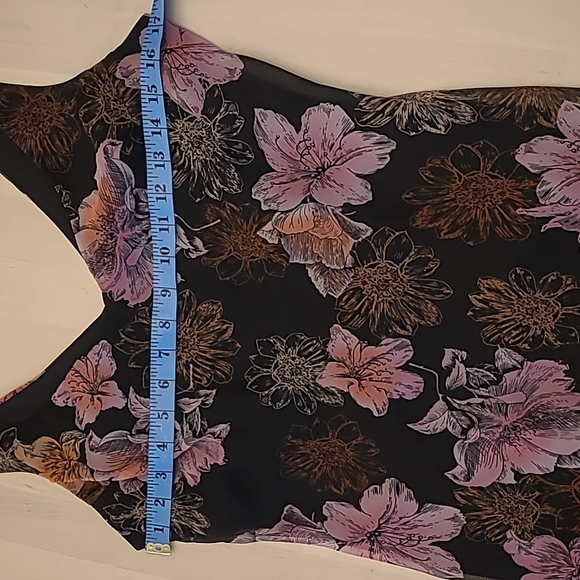 EUC 1990s VTG  Scarlett Black with Pink Floral Print Slip Dress with Flowing Hem - Picture 11 of 16